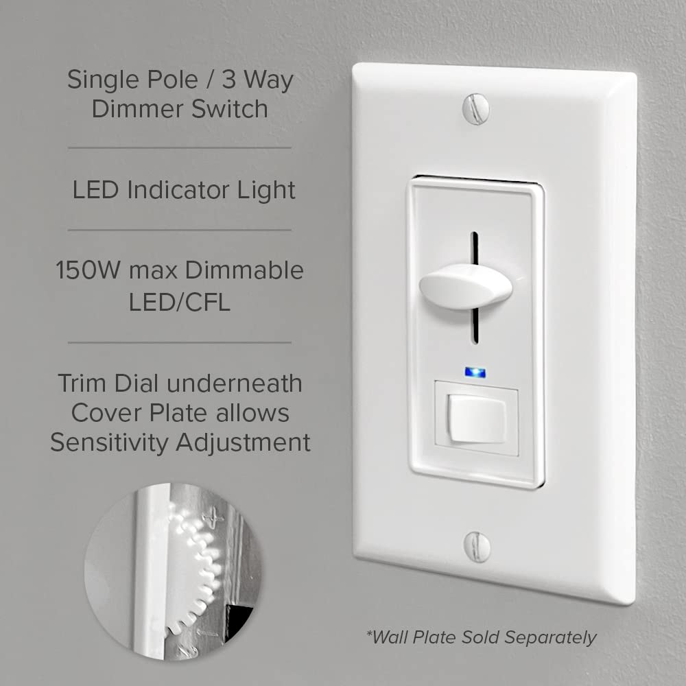 Maxxima LED Compatible Dimmer Switch with Blue Indicator Light - 600W, 3-Way/Single Pole for Dimmable Lights - Perfect for Bedrooms, Living Rooms & Home Lighting Control