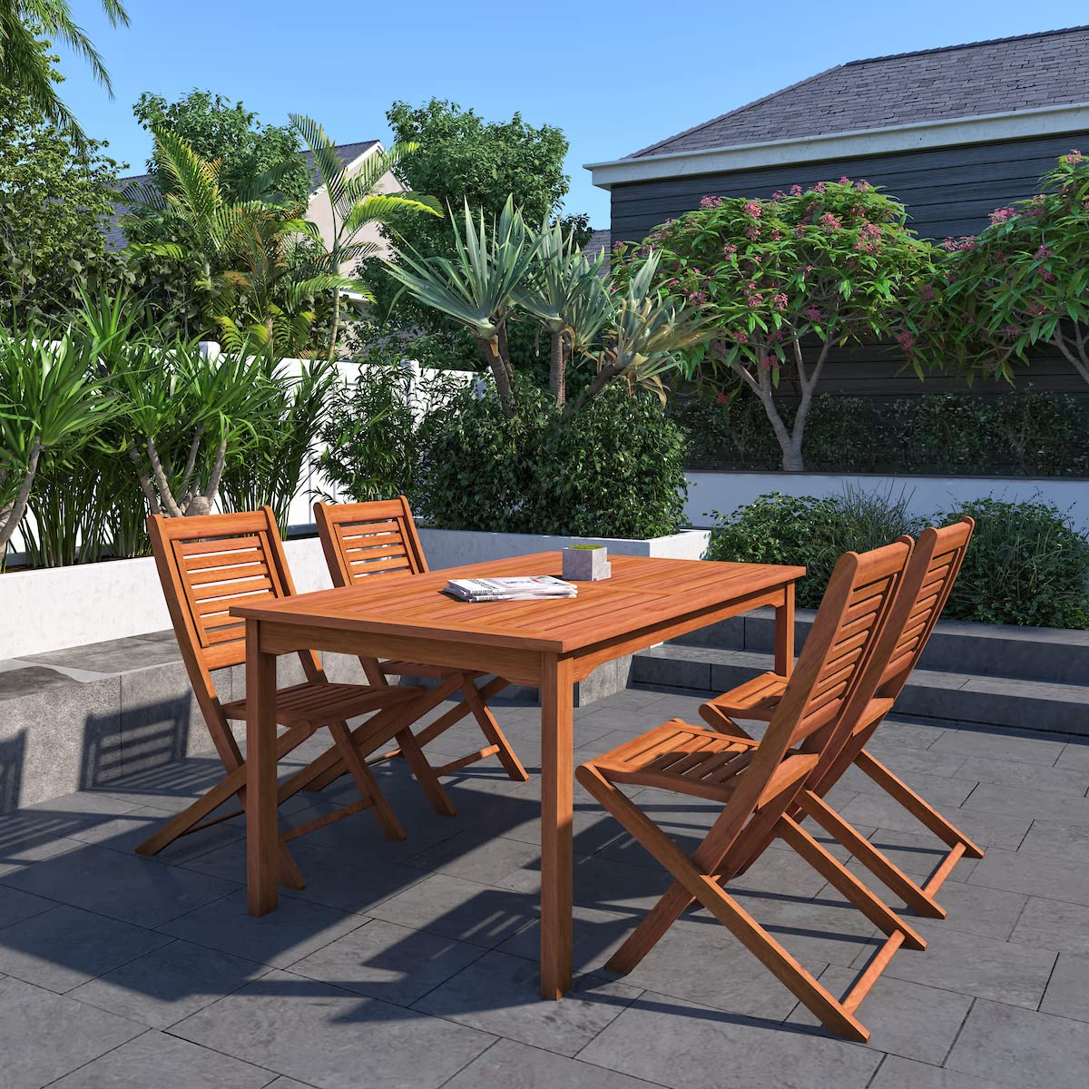 Brampton Patio Aveiro 1-Piece Rectangular Outdoor Dining Table | Natural Eucalyptus Wood | Weather-Resistant | Perfect for Backyard, Garden & Poolside Dining