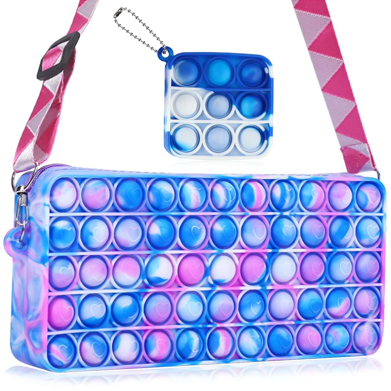 **CYCUFF Pop Purse with Keychain - Rainbow Crossbody Fidget Toy for Girls & Adults - Stress Relief & Anxiety Relief for ADHD - Tie-Dye Handbag for School, Work & Travel**