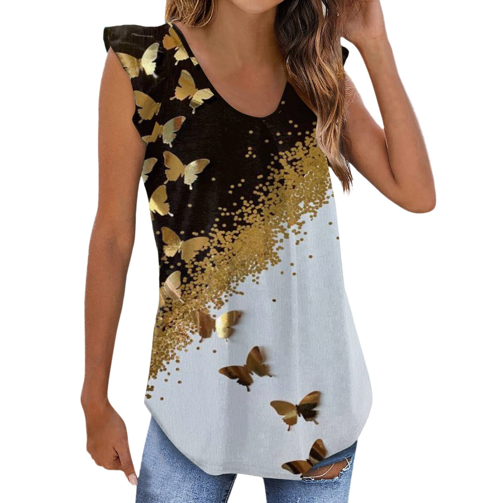 Women's Long Sleeve T-Shirt & Tank Top Set - Loose Fit Summer Blouse with Ruffled Sleeveless Design & Pleated Details for Petite Sizes | Casual Wear, Office Outfits, and Weekend Style