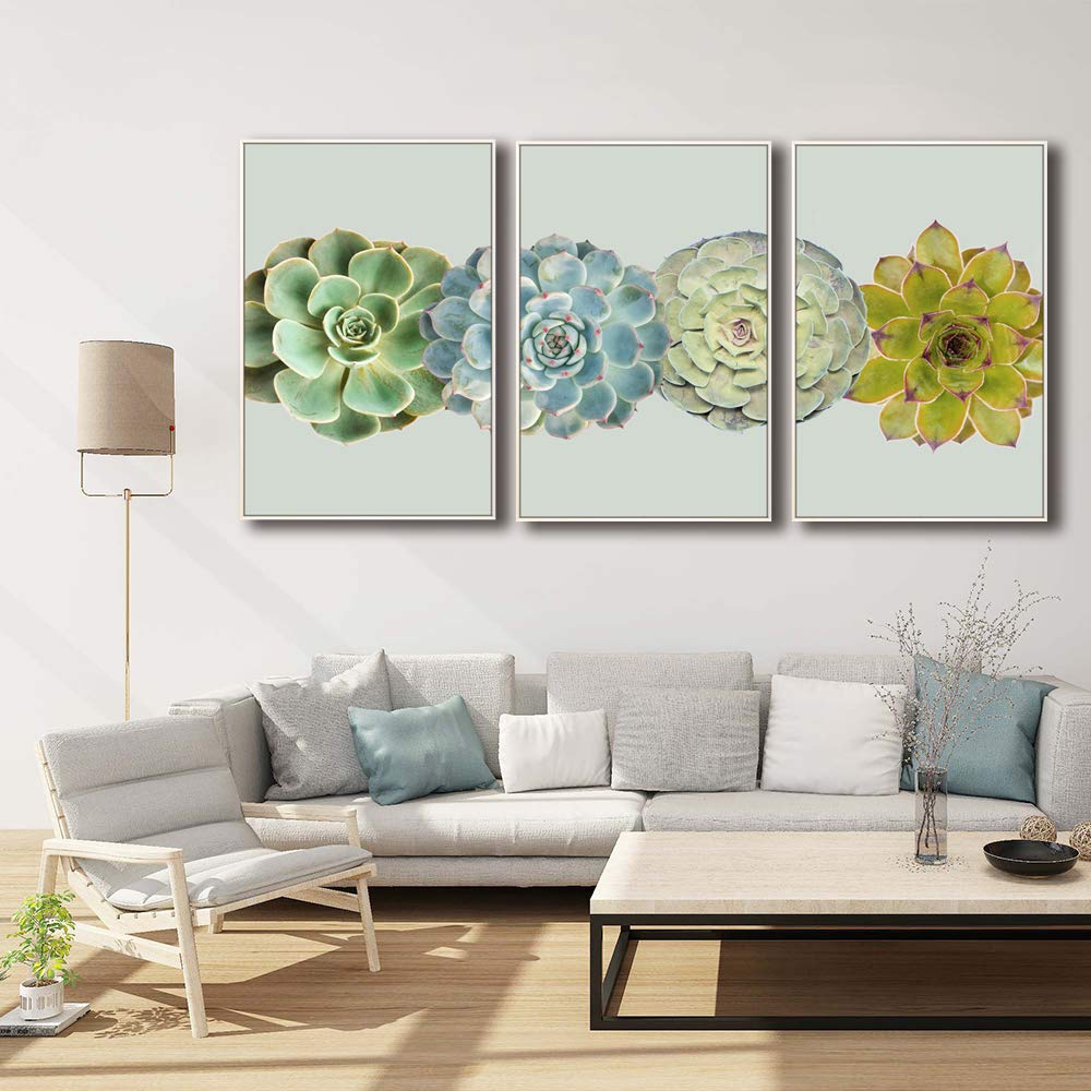 IDEA4WALL Framed Canvas Wall Art Set - 3 Panel Cactus & Plant Prints (16