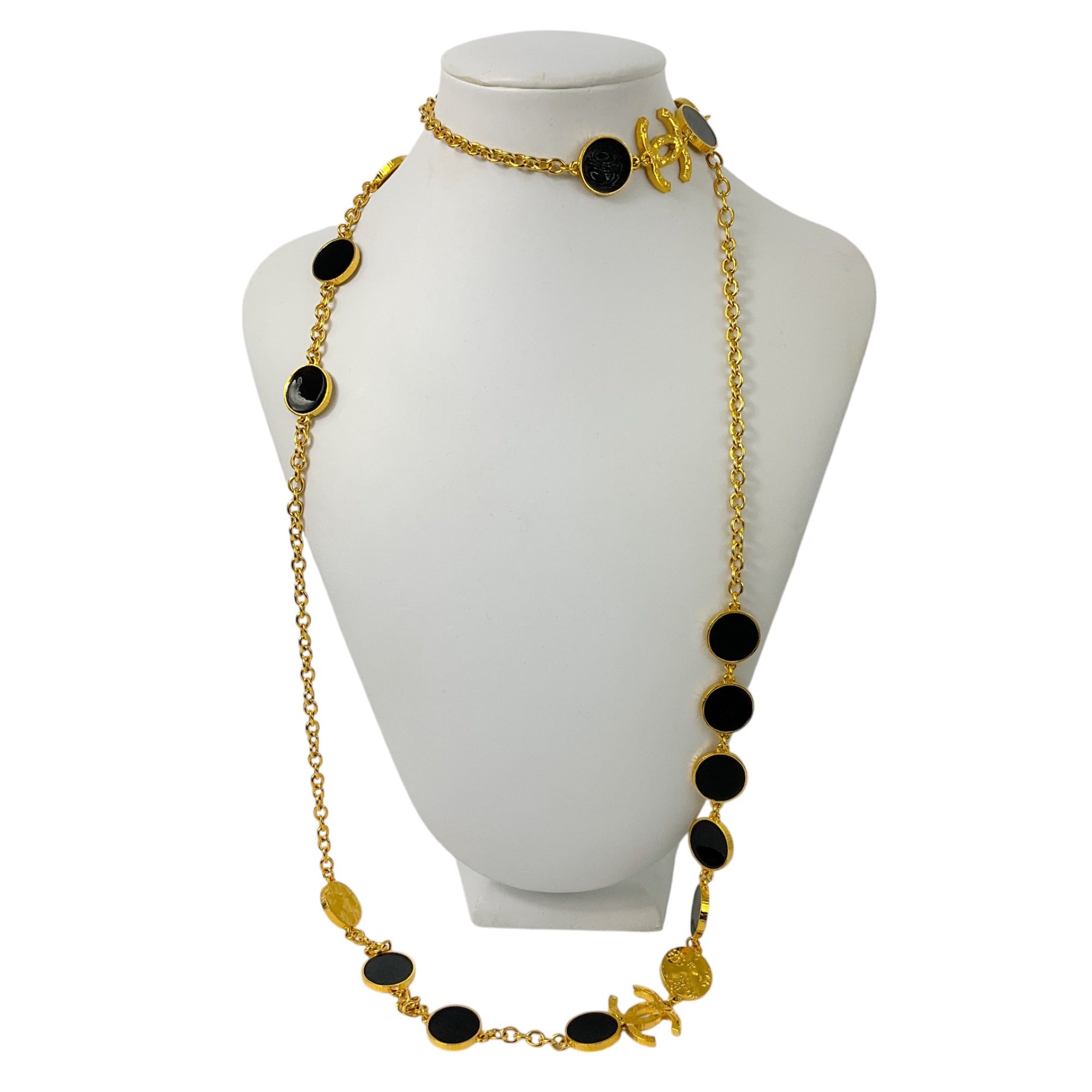 Chanel Black & Gold CC Logo Enamel Circle Pendant Necklace for Women | Cruise 2024 Collection | Elegant Layering Jewelry for Evening Parties & Special Occasions