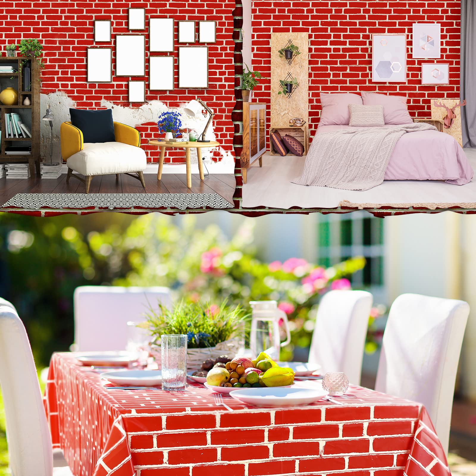 Chumia 6-Pack Brick Pattern Tablecloth & Wall Backdrop - 54 x 108 Inch Brick Stone Wall Decor for Birthday Parties, Fireplaces, Chimneys, Photo Booths & Home Decor