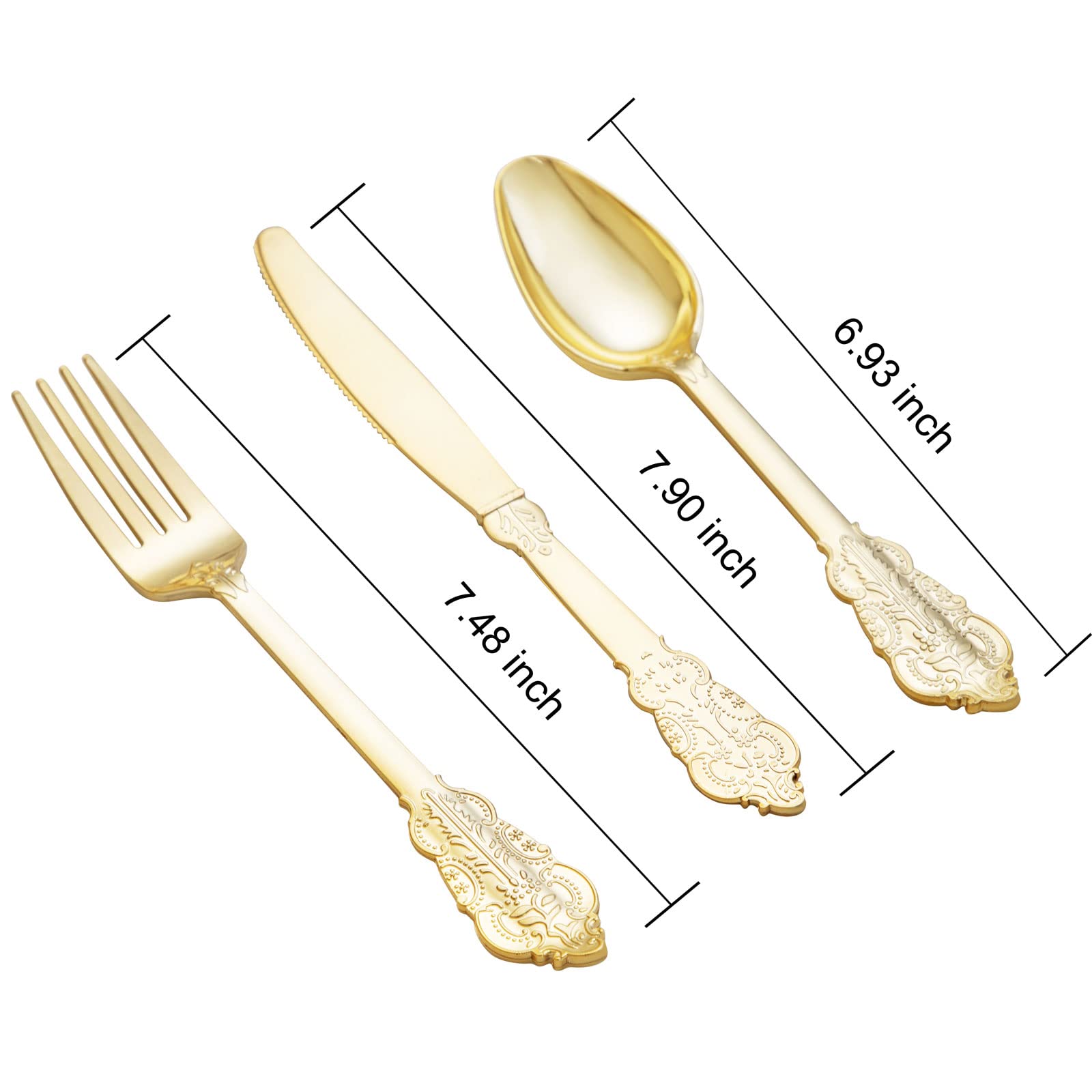 BUCLA 600-Piece Gold Plastic Silverware Set - Heavyweight Disposable Cutlery (200 Gold Forks, 200 Spoons, 200 Knives) - Elegant Party Supplies for Weddings, Events & Catering