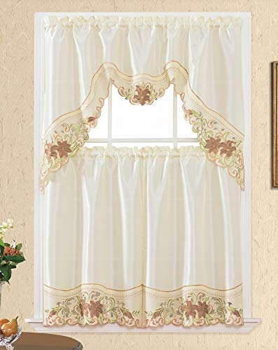 Angelina Beige Gold Kitchen Curtains - Elegant Window Panels for Modern Home Decor | Perfect for Kitchen Windows, Dining Areas & Cozy Spaces