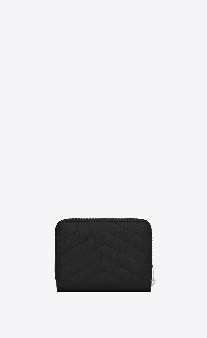 Saint Laurent Compact Zip Around Wallet - Black Grain De Poudre Leather for Women | Luxury Designer Wristlet Clutch for Everyday Use & Special Occasions