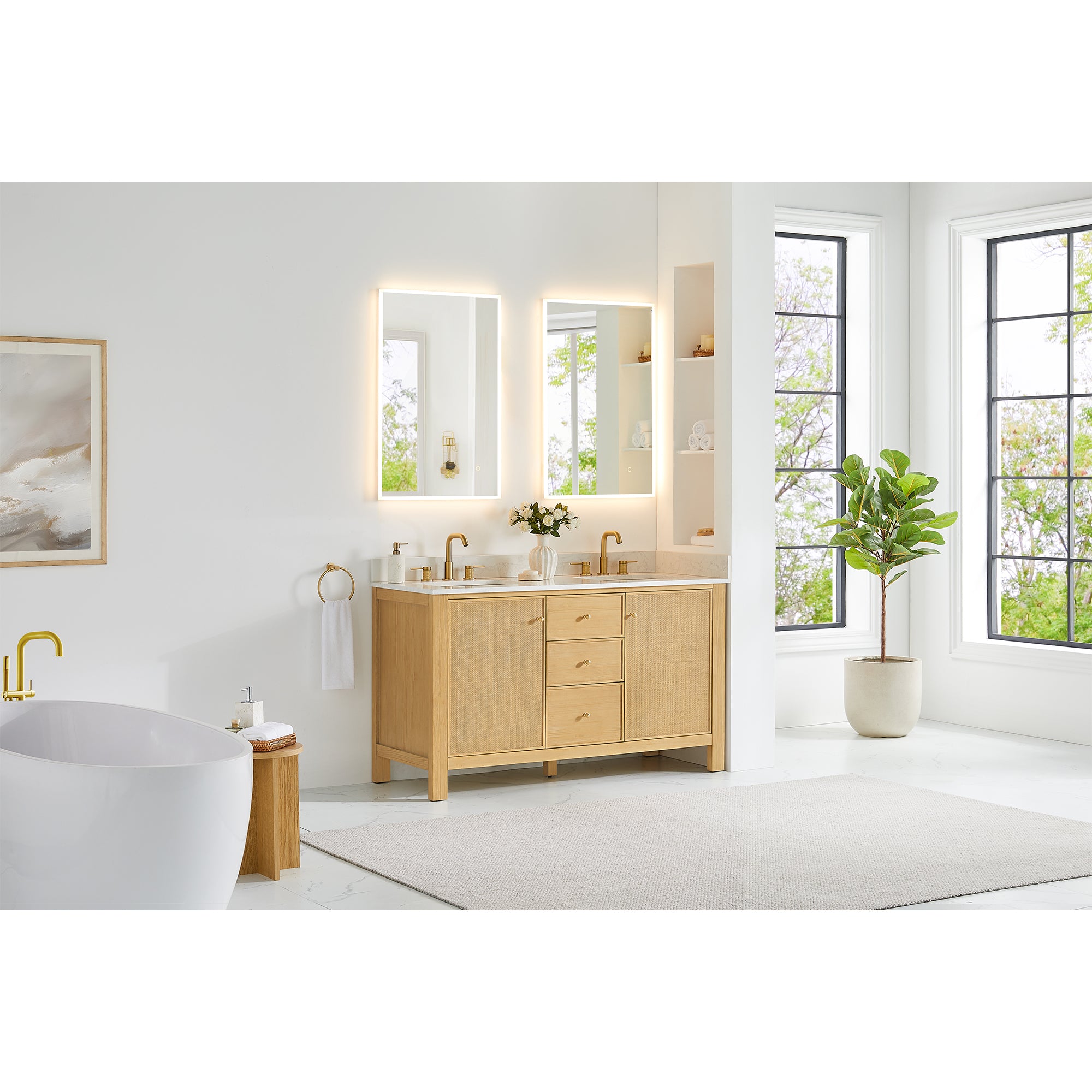 Natural Cedar Wood Bathroom Vanity with White Engineered Stone Countertop - Rustic Farmhouse Style for Modern Bathrooms, Perfect for Home Renovation & Spa-Like Retreats