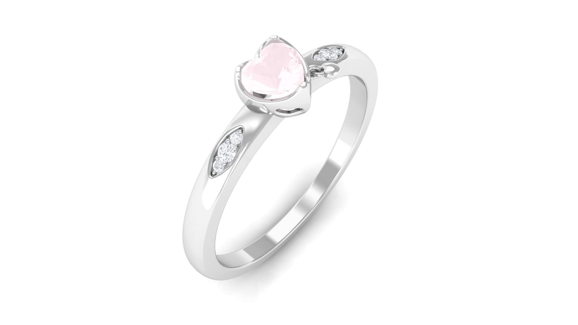 14K Solid Gold Rose Quartz Promise Ring for Women - 4mm Heart Shaped Rose Quartz & Diamond Engagement Ring | Perfect for Valentine's Day, Anniversary Gifts & Romantic Proposals