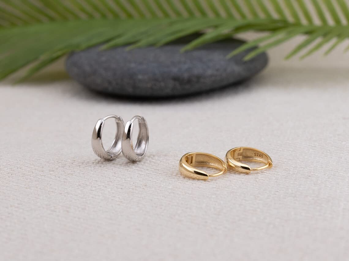 Chunky 925 Sterling Silver & 14k Gold Plated Hoop Earrings for Women - Everyday Wear Huggie Earrings | Perfect for Work, Dating & Special Occasions