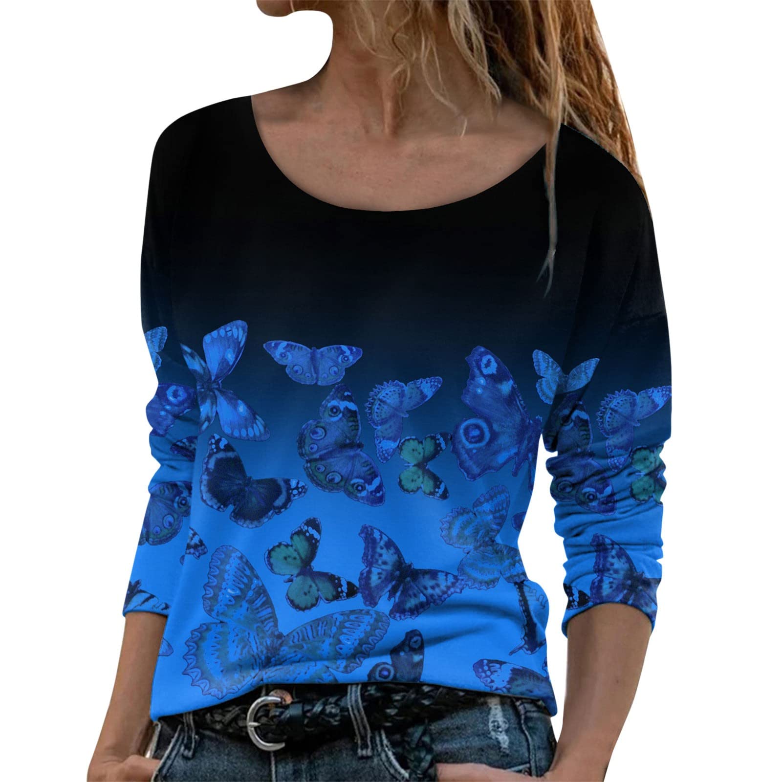 Women's Floral Print Long Sleeve T-Shirt - Fall Fashion 2022 Casual Crew Neck Loose Fit Blouse | Perfect for Autumn Outfits, Office Wear & Weekend Casual Looks