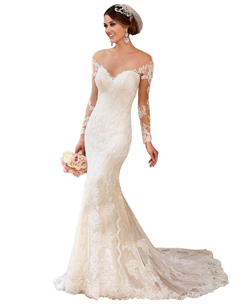 Elegant Lace Beach Wedding Dresses for Women 2023 - Long Sleeve Bridal Gowns for Beach Weddings, Outdoor Ceremonies & Destination Brides