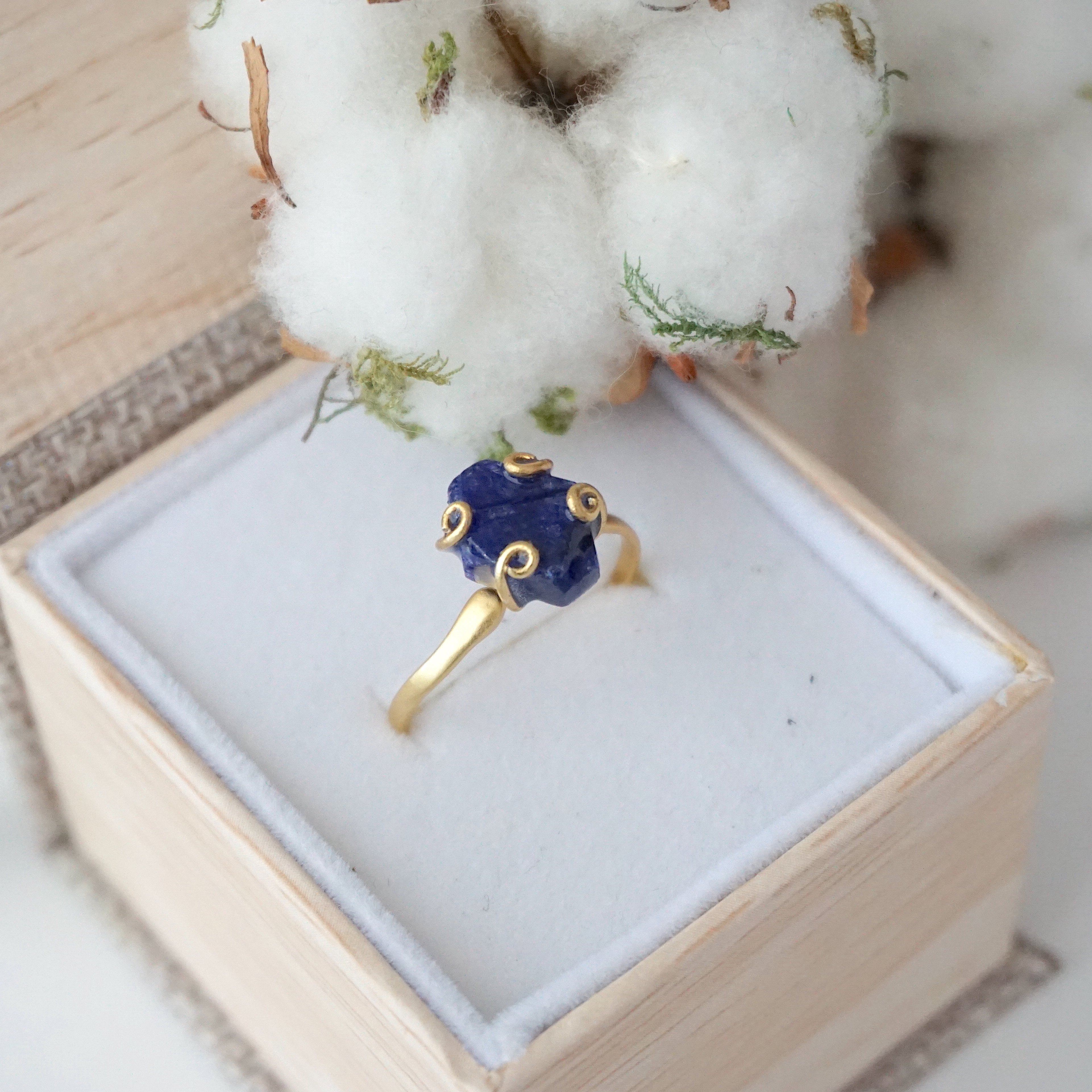 14K Gold Filled Raw Sapphire Adjustable Ring for Women | Natural Gemstone Jewelry | Perfect for Engagement, Wedding & Everyday Wear