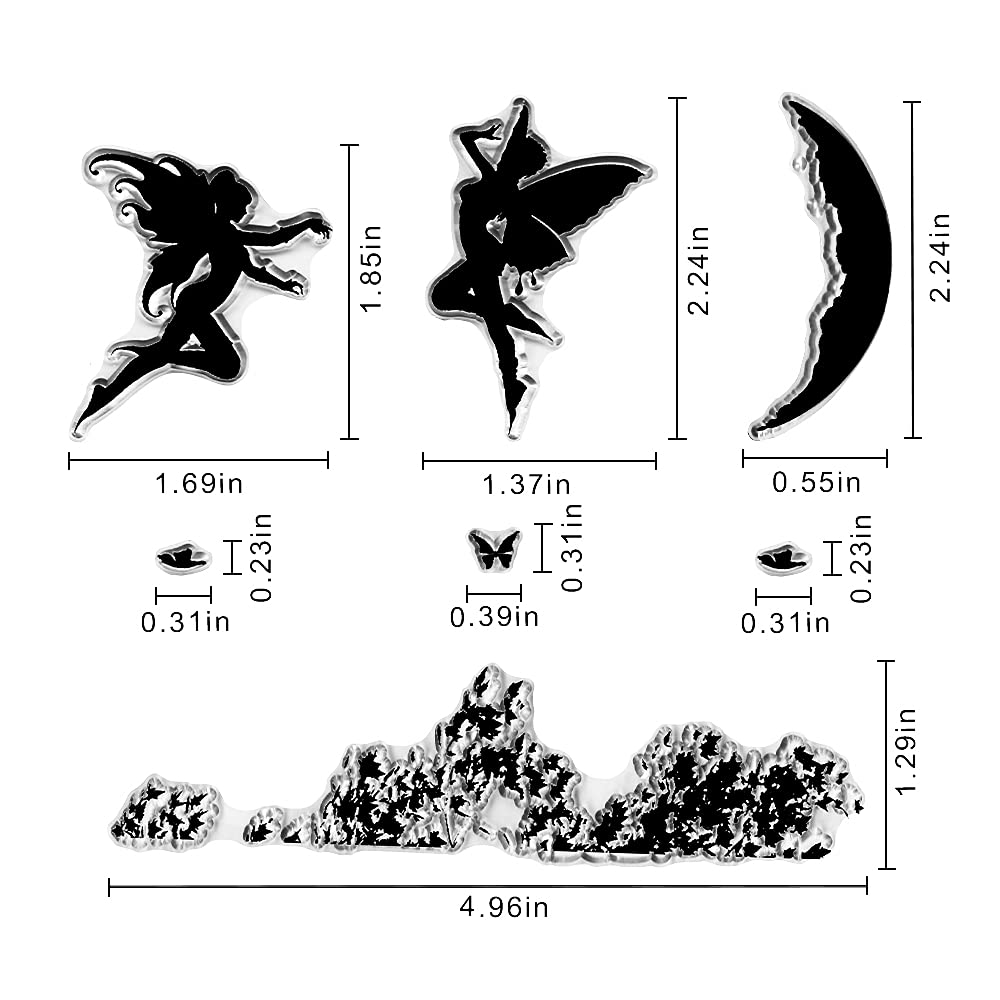 Fairy Moon & Butterfly Wings Clear Stamps for Card Making - DIY Scrapbooking, Photo Album Decorations - Perfect for Handmade Greeting Cards, Journaling & Craft Projects