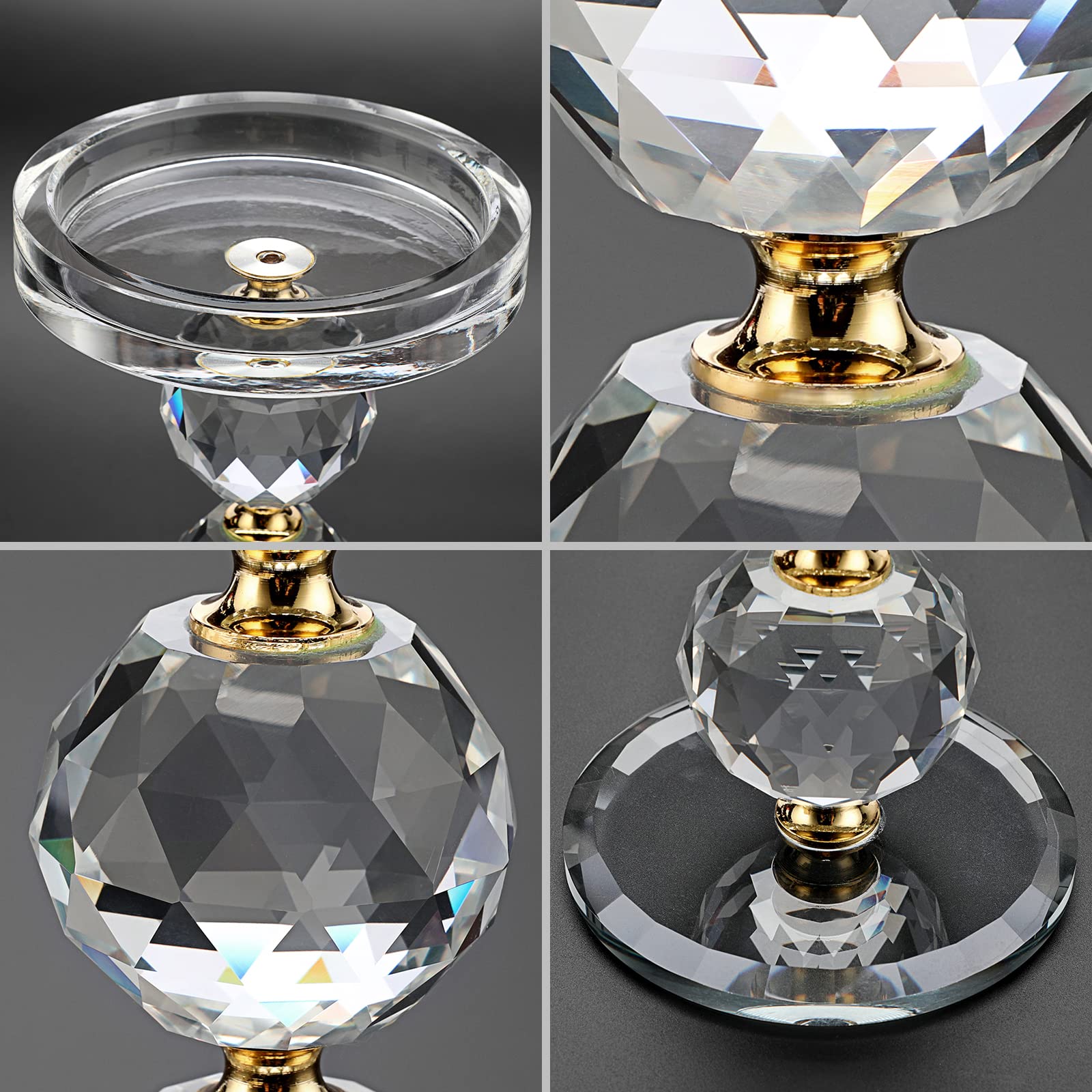 Set of 3 Gold Crystal Glass Pillar Candlestick Holders - Elegant Votive & Tea Light Candle Holders - Modern Candle Centerpiece for Wedding, Living Room, Dining Table Decor - Perfect for Romantic Dinners, Holiday Decorations & Special Events