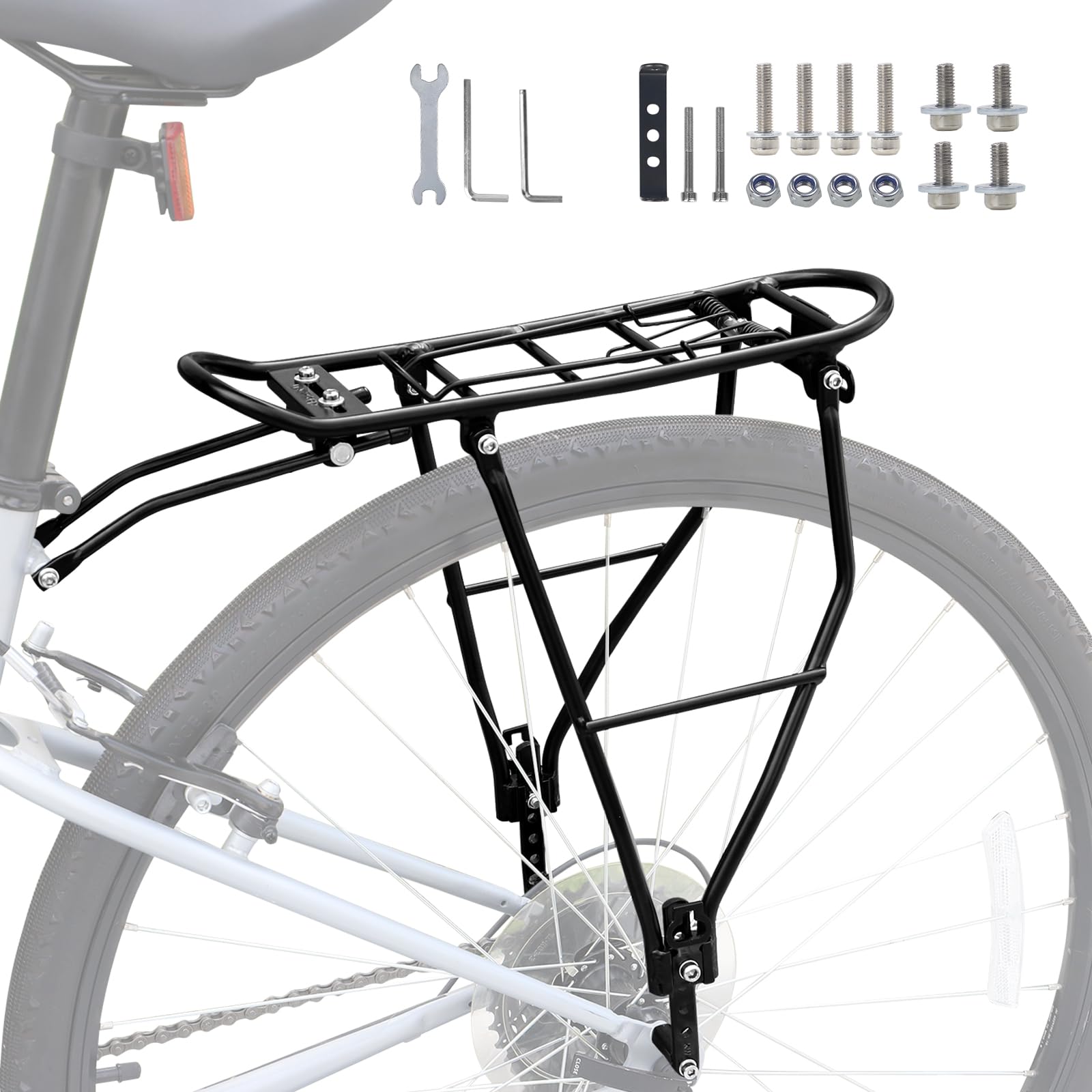 Lightweight Aluminum Rear Bike Rack - 55LB Load Capacity for Mountain & Road Bicycles (24