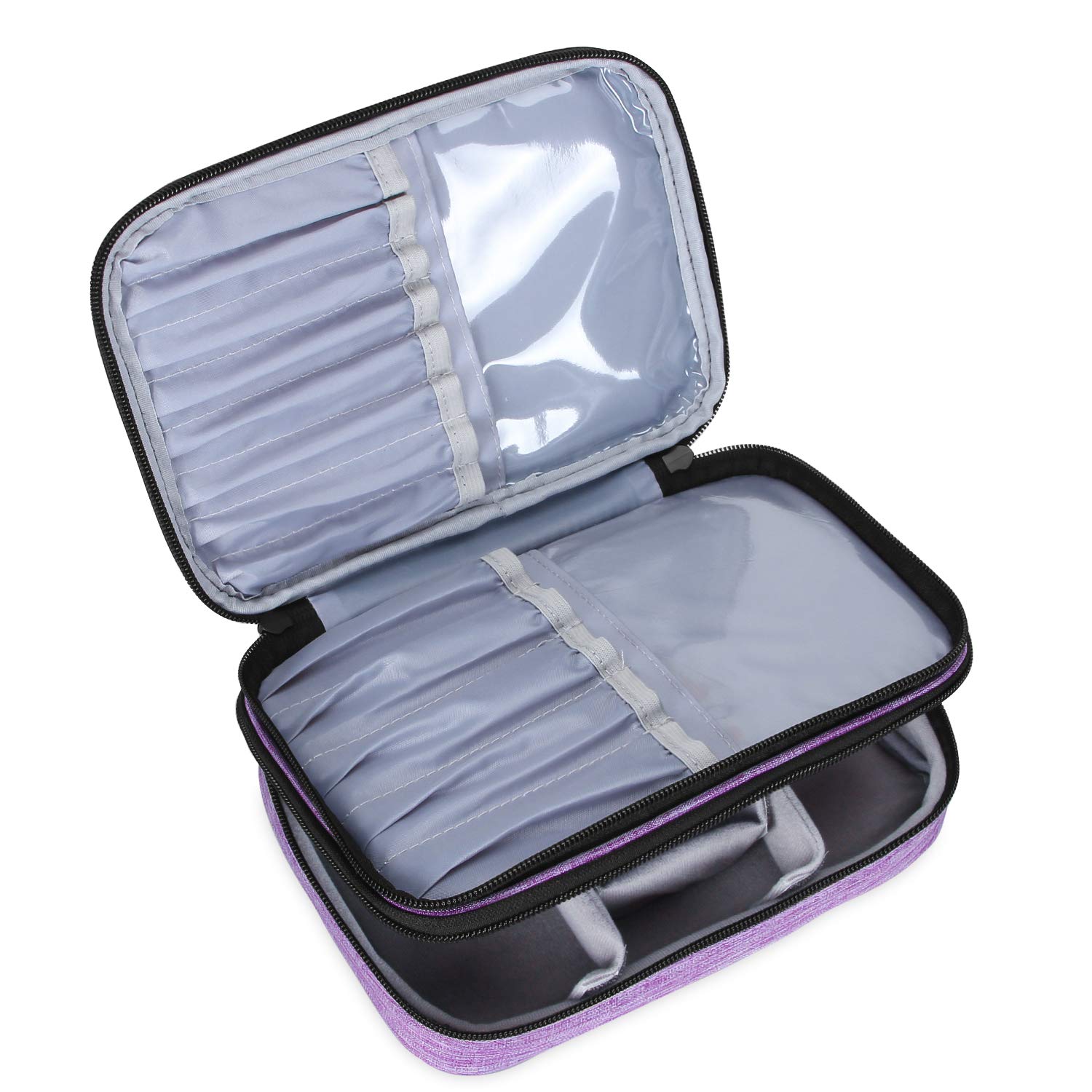 Teamoy Professional Travel Makeup Brush Organizer Bag - Medium Purple Cosmetic Case with Handle Strap (Fits 8.8
