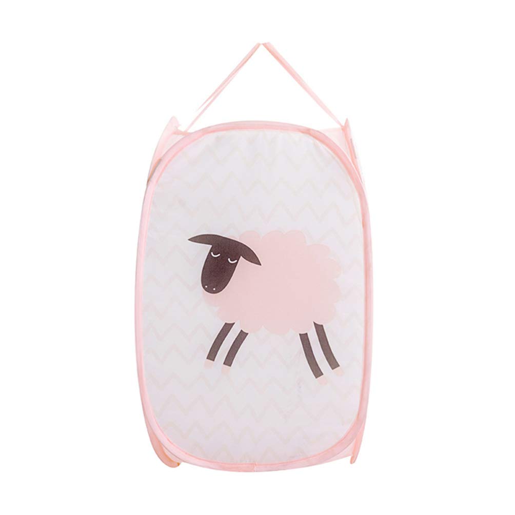 Large Capacity Dirty Laundry Storage Basket with Cute Cartoon Animal Print - Pink | Perfect for Kids Room, Nursery, Dorm Organization & Closet Storage