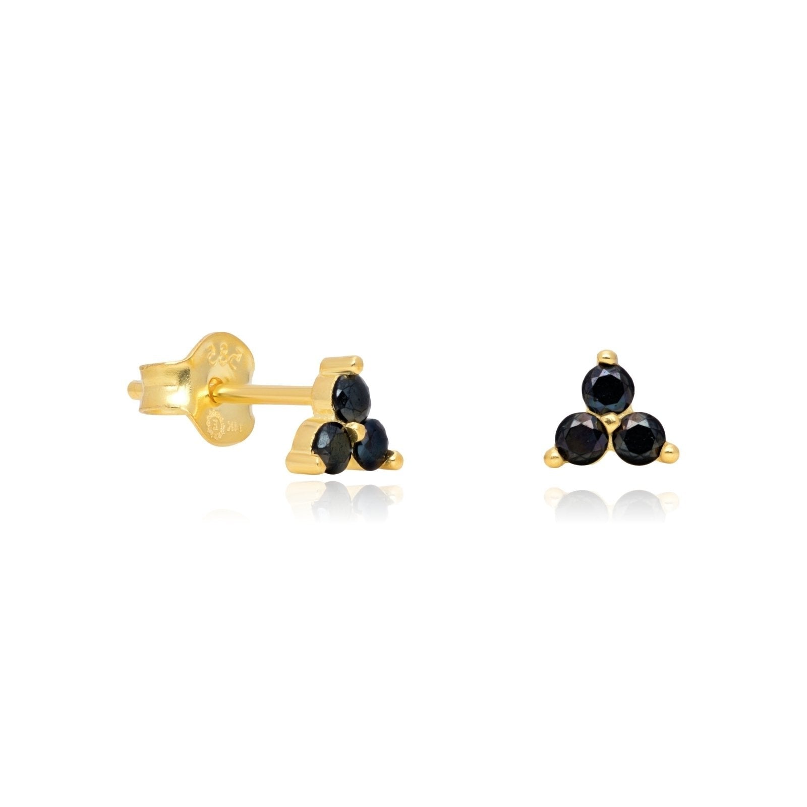 14K Solid Yellow Gold Black Onyx Trinity Cluster Stud Earrings for Women - Elegant Jewelry Gift for Birthday, Anniversary & Special Occasions