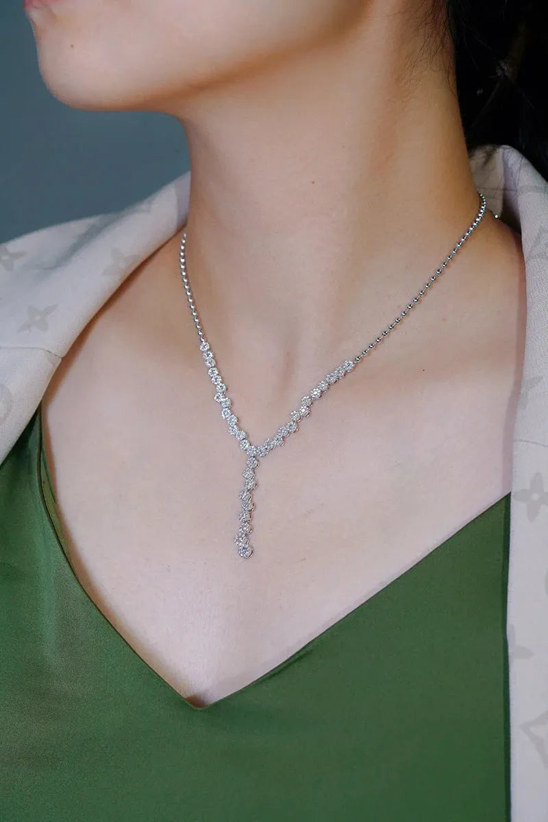 18K White Gold Y-Shaped Diamond Necklace for Women - 2.3 Carat Real Natural Diamond Wedding Jewelry | Elegant Bridal Gift, Anniversary Present & Special Occasion Luxury Accessory