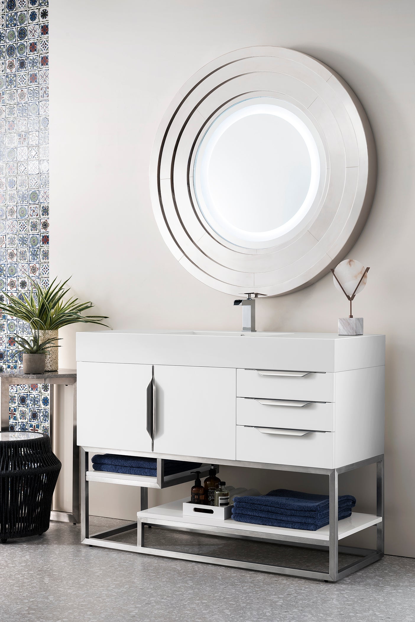 Columbia 48 Inch Single Bathroom Vanity with Glossy White Finish & Composite Top - Perfect for Modern Bathroom Renovations and Small Space Designs