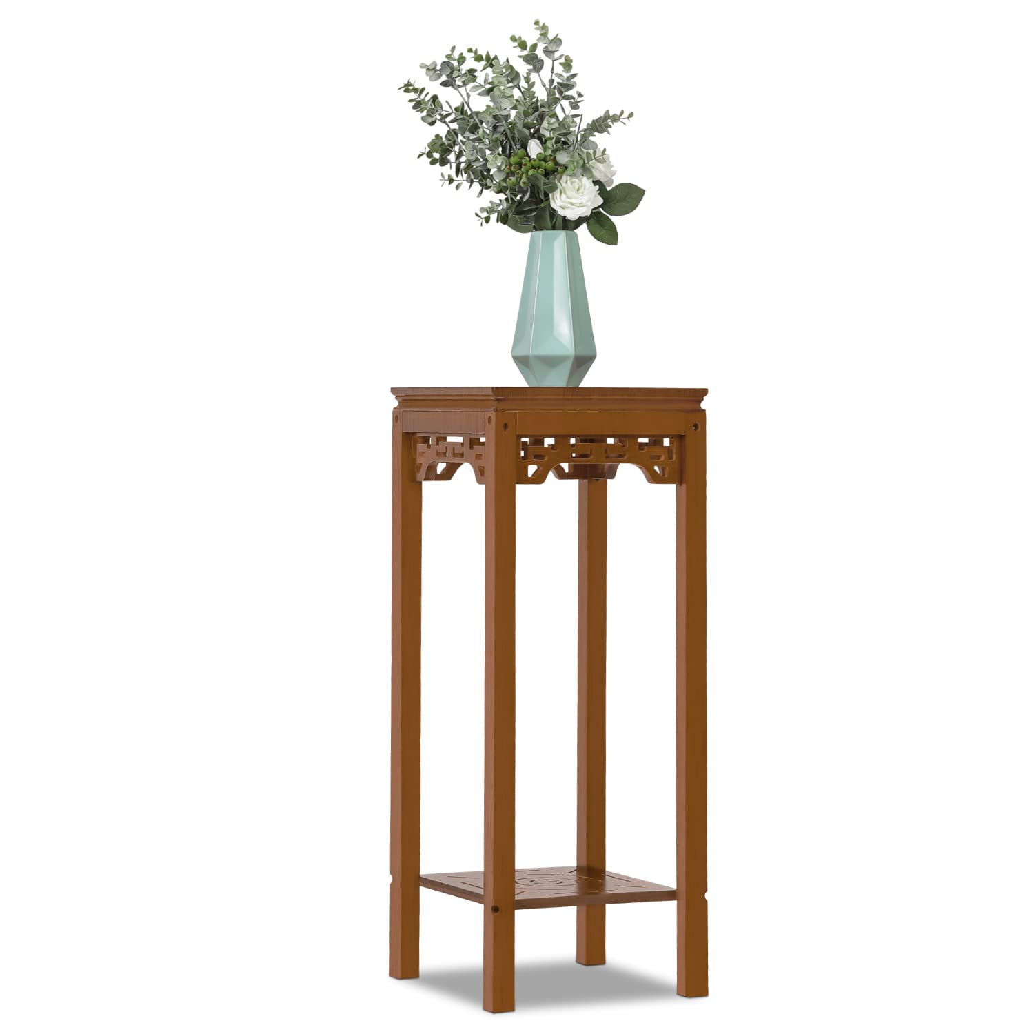 MoNiBloom 2-Tier Bamboo Plant Stand Indoor - Retro Corner Flower Shelf Holder for Pots, Living Room, Patio, Balcony & Office Decor - Brown | Perfect for Small Spaces, Home & Garden Display