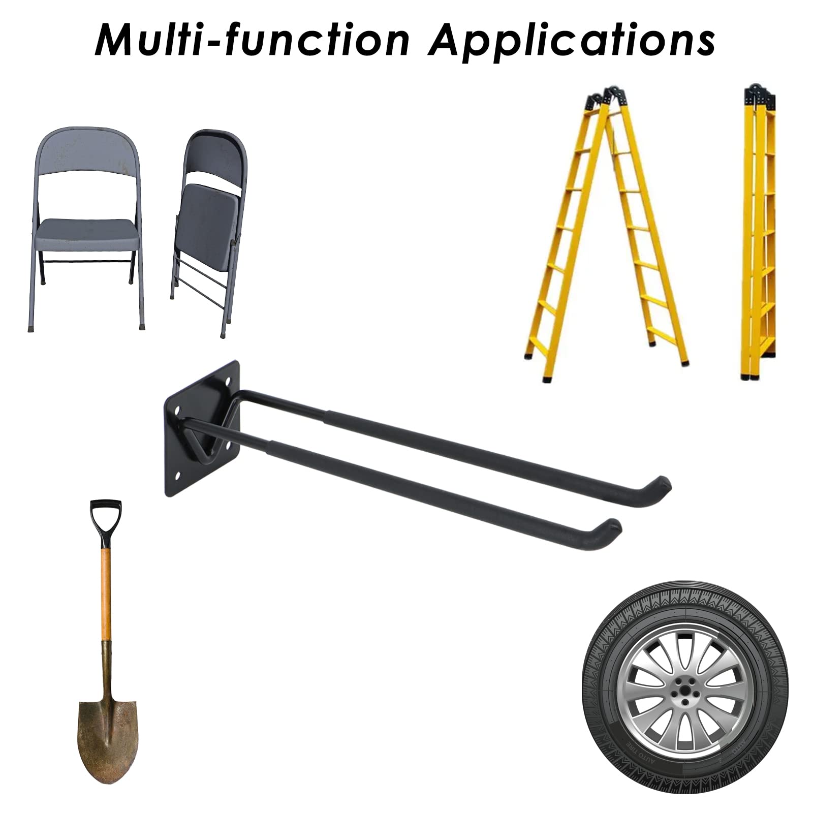 Heavy Duty Garage Storage Hooks 4 Pack - Steel Wall Mount Utility Hooks with Screws & Anchors for Tires, Ladders, Bikes, Chairs, Power & Garden Tools - Perfect for Garage, Shed, and Workshop Organization