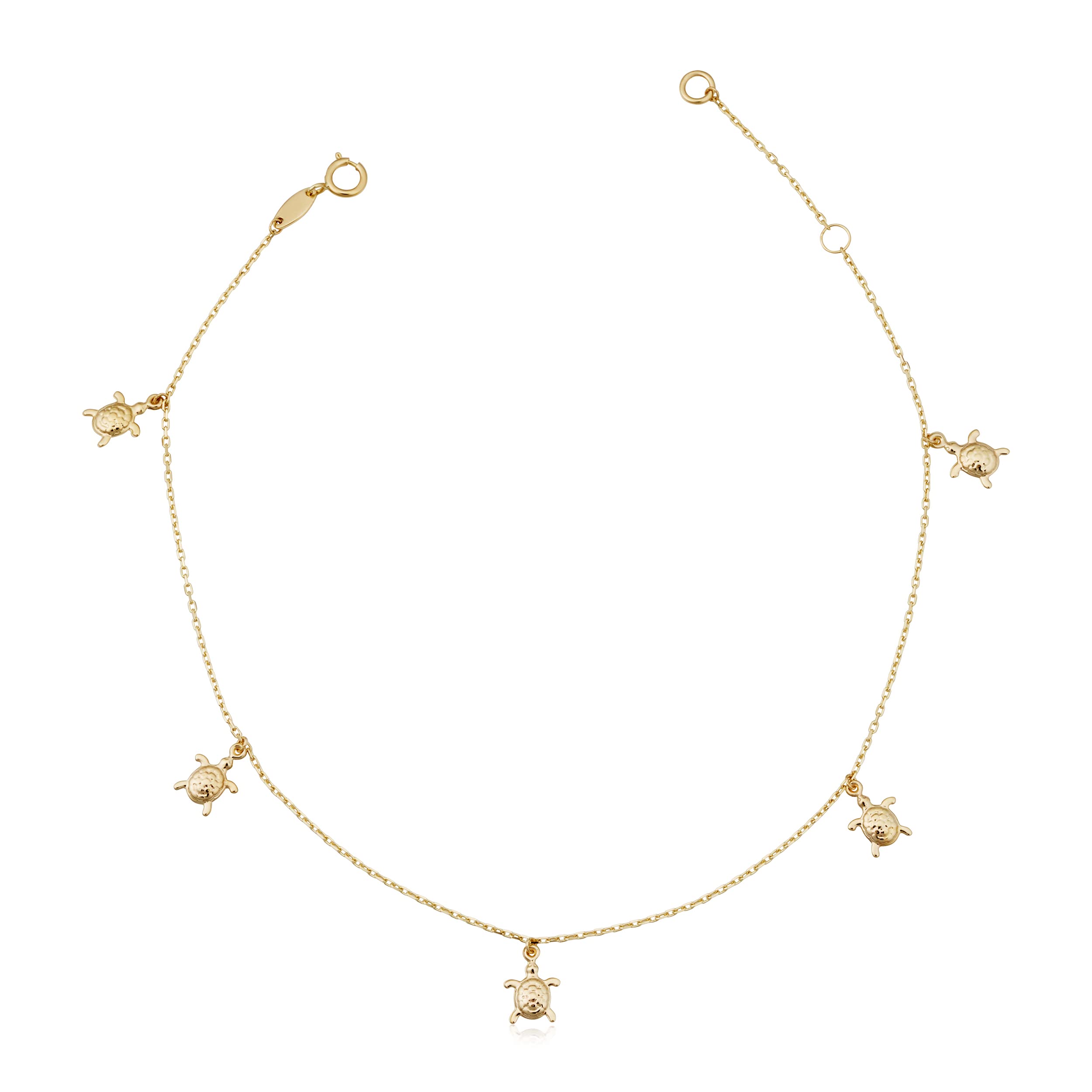 14K Yellow Gold Turtle Charm Adjustable Anklet Bracelet - 9 to 10 Inch Adjustable Length - Perfect for Beach Vacations, Summer Outfits & Boho Jewelry Collection