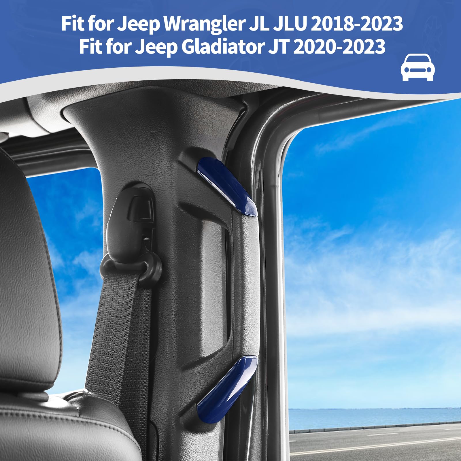 RT-TCZ Blue A/B Pillar Grab Handle Covers for Jeep Wrangler JL JLU & Gladiator JT (2018-2023) - Interior Accessories Upgrade for Off-Roading & Daily Driving
