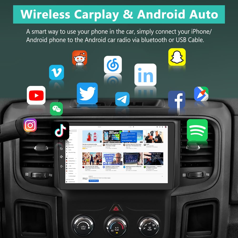 2+64GB Dodge RAM 1500 Car Stereo (2013-2018) - Wireless CarPlay & Android Auto, Bluetooth, AM/FM, GPS - Replacement Radio for Manual AC Models | Perfect for Road Trips & Daily Commuting