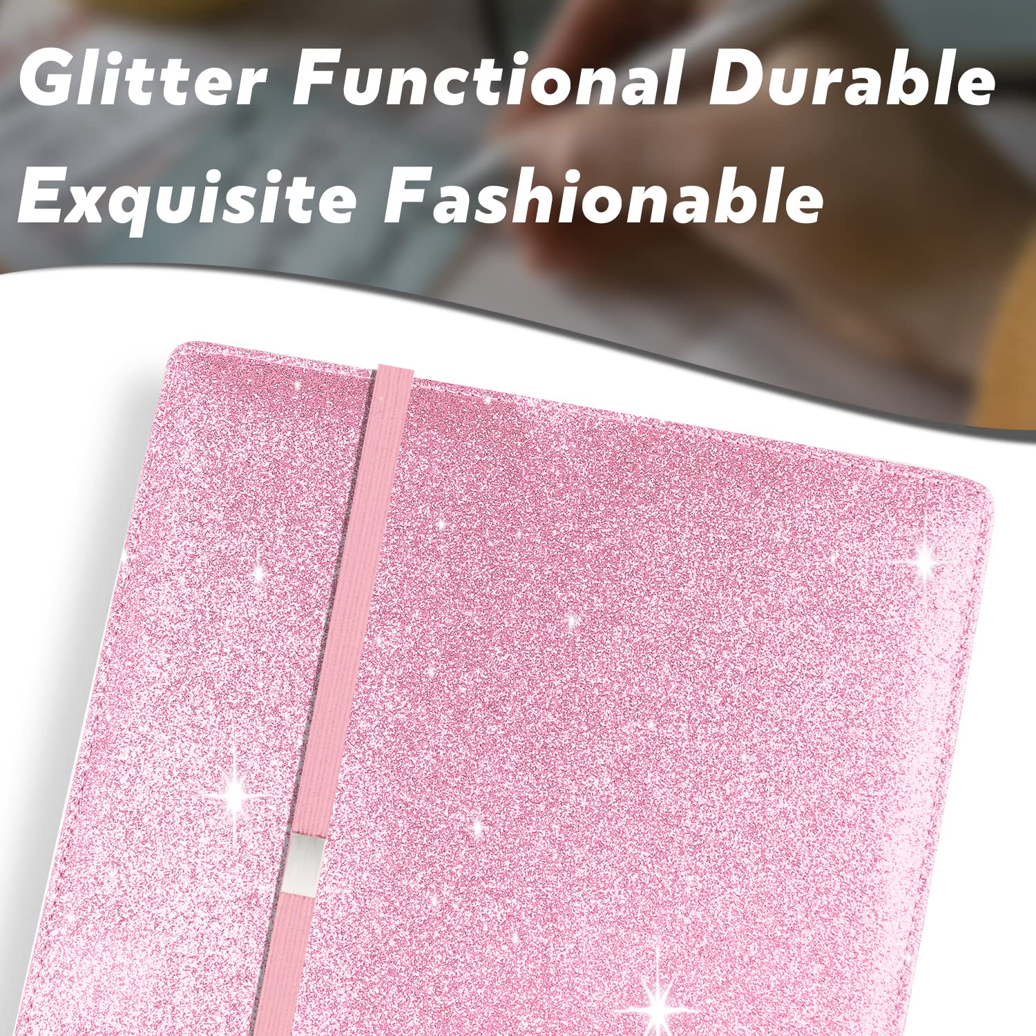 Sparkly Glitter Checkbook Cover for Women & Girls - Bling PU Leather RFID Blocking Checkbook Holder with Pen Loop & Elastic Strap | Fits Top/Side Tear Checks | Perfect for Everyday Banking, Bill Payments & Gift Giving (Pink)