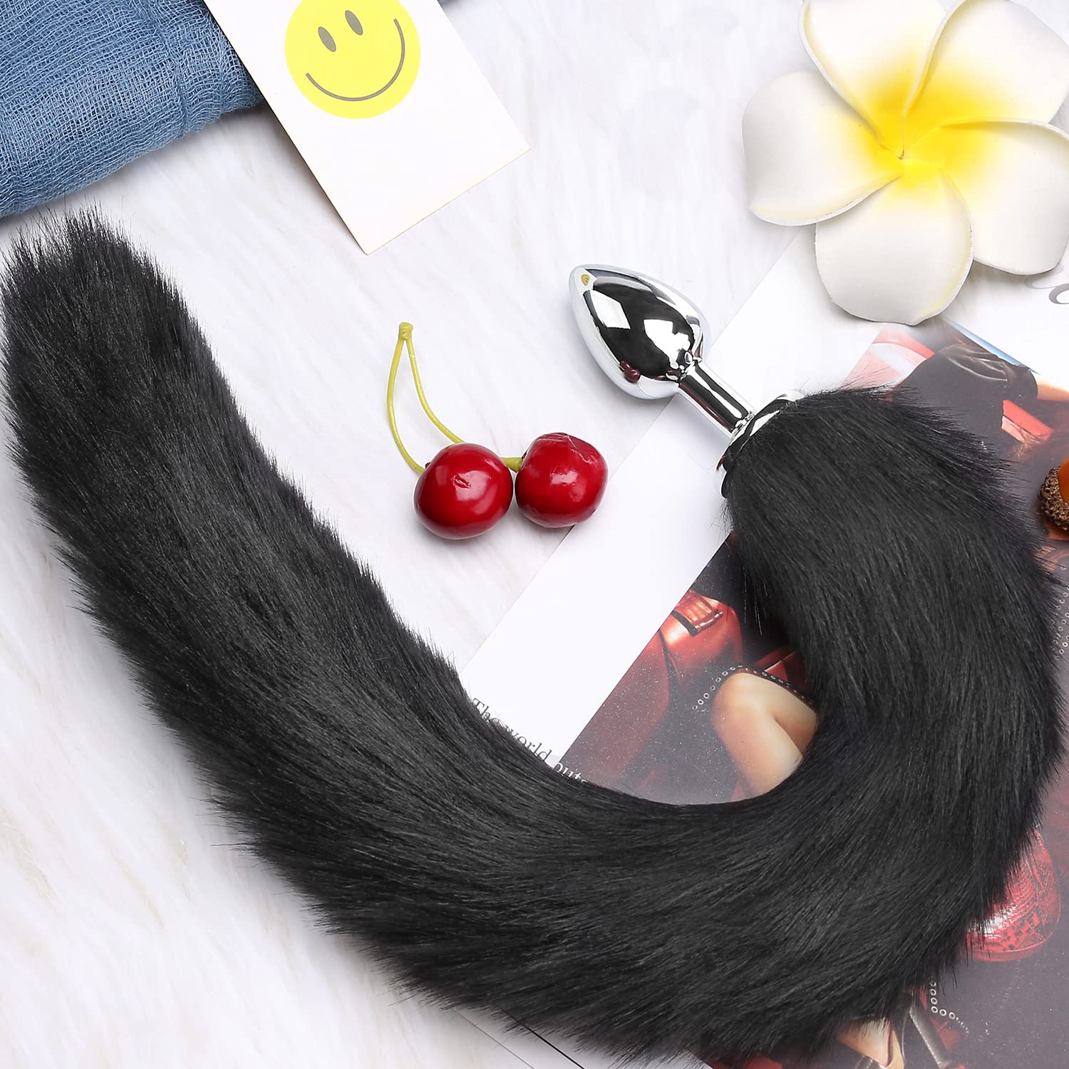 Fox Tail Anal Butt Plug - Black Adult Toy for Cosplay & Role Play - Perfect for BDSM, Fantasy Play & Sensual Exploration
