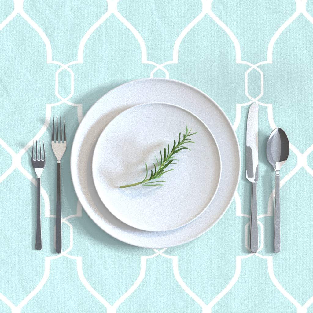Custom Trellis Aquamarine Cotton Sateen Tablecloth 70
