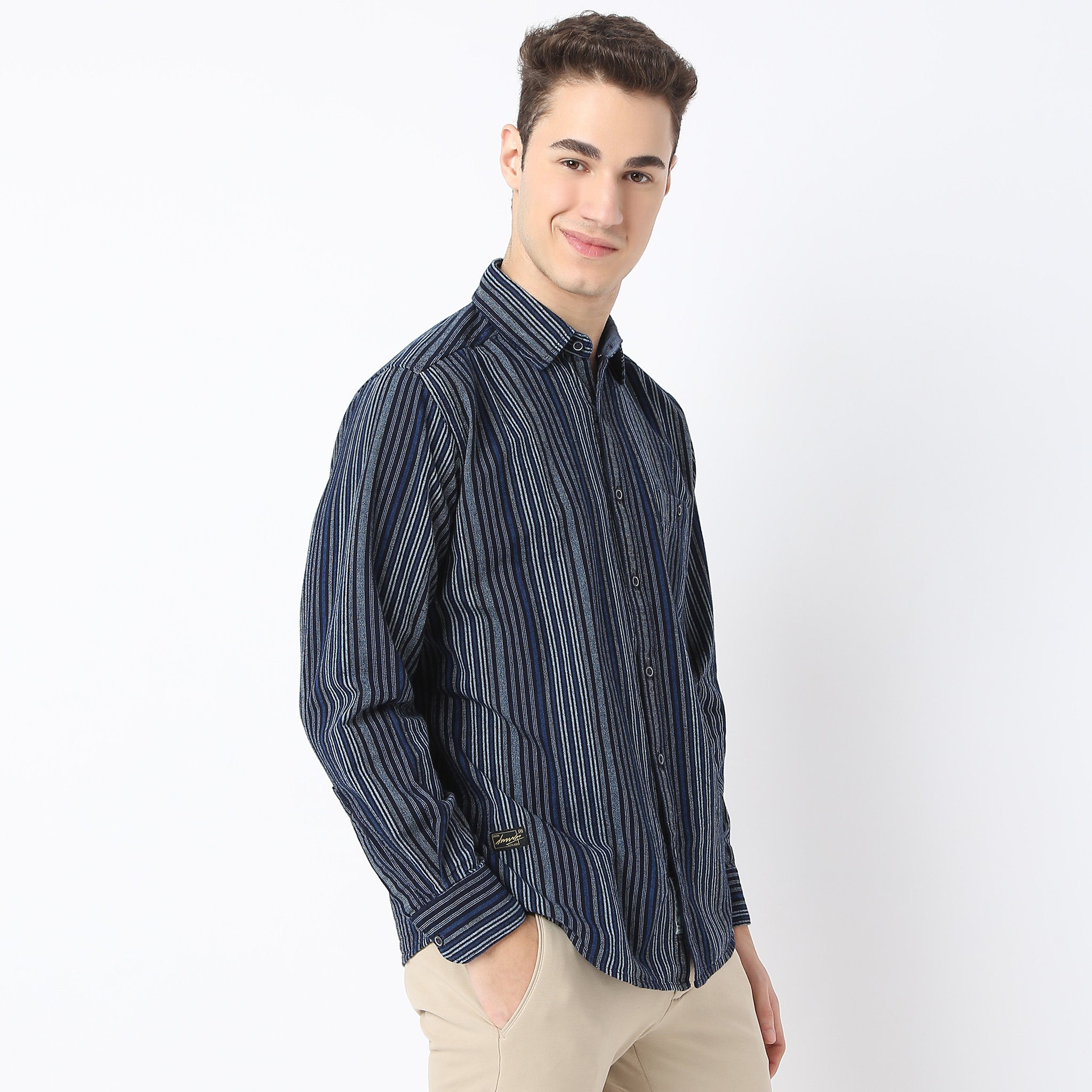 Cruiser™ True Indigo Classic Regular Fit Self-Structured Shirt for Men | Business Casual & Office Wear | Premium Cotton Dress Shirt for Work & Formal Occasions