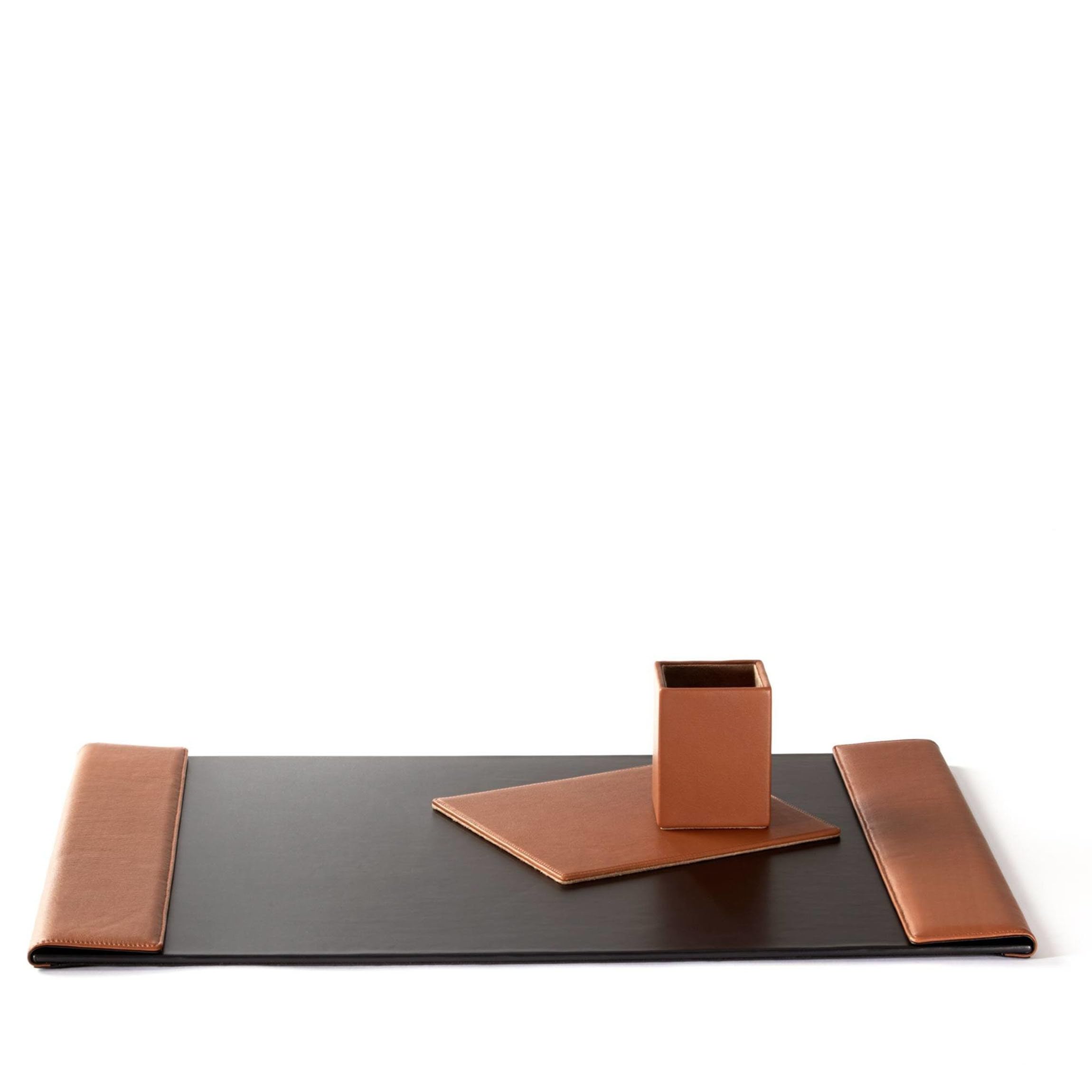 Leatherology Cognac Classic Desk Accessories Set - Premium Leather Pen Holder, Business Card Case & Notepad Cover for Office, Home & Executive Gifts