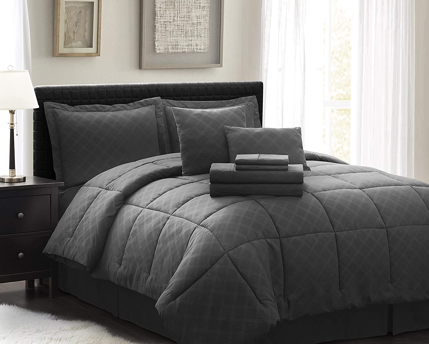 SL Spirit Linen Queen Bed in a Bag Set - Oversized Wrinkle Resistant Pre-Washed Soft Bedding (Queen Size, Black) for Luxury Bedroom Decor & Guest Room Essentials