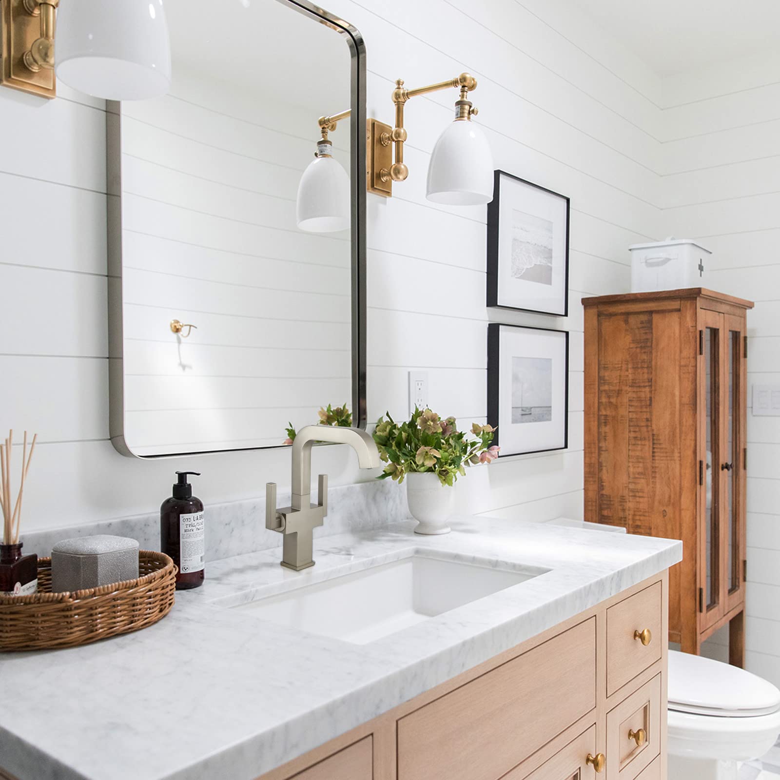 Modern Brushed Nickel Bathroom Faucet - High Arc Swivel Design for Vanity Sinks