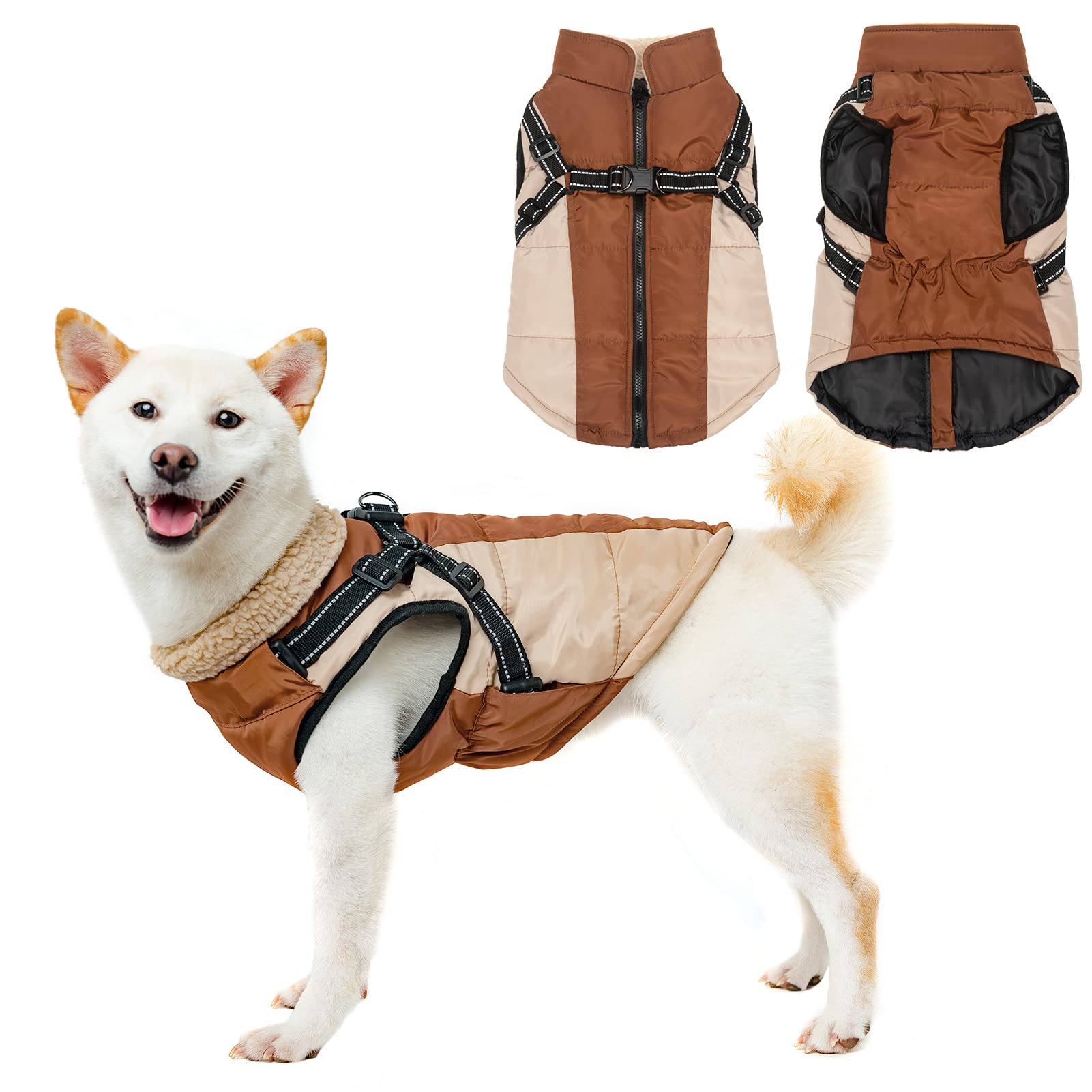 EXPAWLORER Dog Winter Coat - Windproof, Waterproof & Warm Dog Jacket with Turtleneck & Harness for Small, Medium, Large Dogs - Perfect for Outdoor Adventures, Winter Walks & Cold Weather Protection