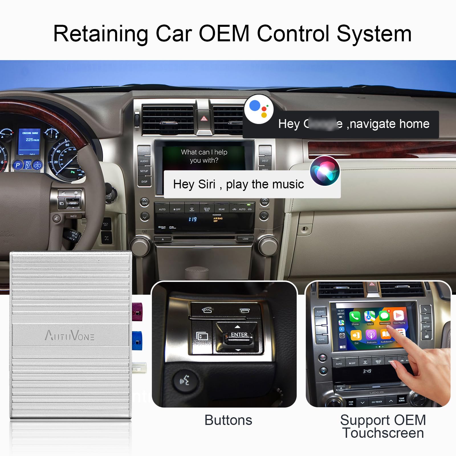 LVDS Wired & Wireless CarPlay Decoder Retrofit Kit for Lexus GX460 2014-2021 | Wireless Android Auto Support | Factory Screen Retention | Phone Mirroring Upgrade | Perfect for Road Trips & Daily Commuting