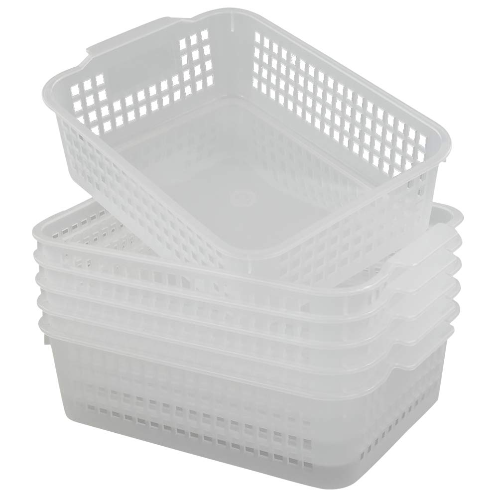 Clear Plastic Storage Trays - 6-Pack Organizer Bins for Home & Office