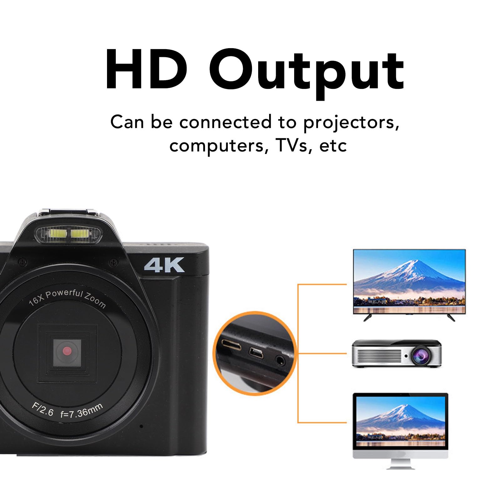 4K Digital Camera 48MP Vlogging Camera with 16X Digital Zoom, Compact Travel Video Camera with 3.5
