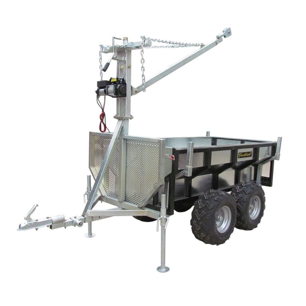 Forestwest BM11139 Heavy Duty Multi-Purpose Utility Trailer with Hydraulic Crane & Auto Winch - Perfect for Construction, Landscaping, Farm & Towing Jobs