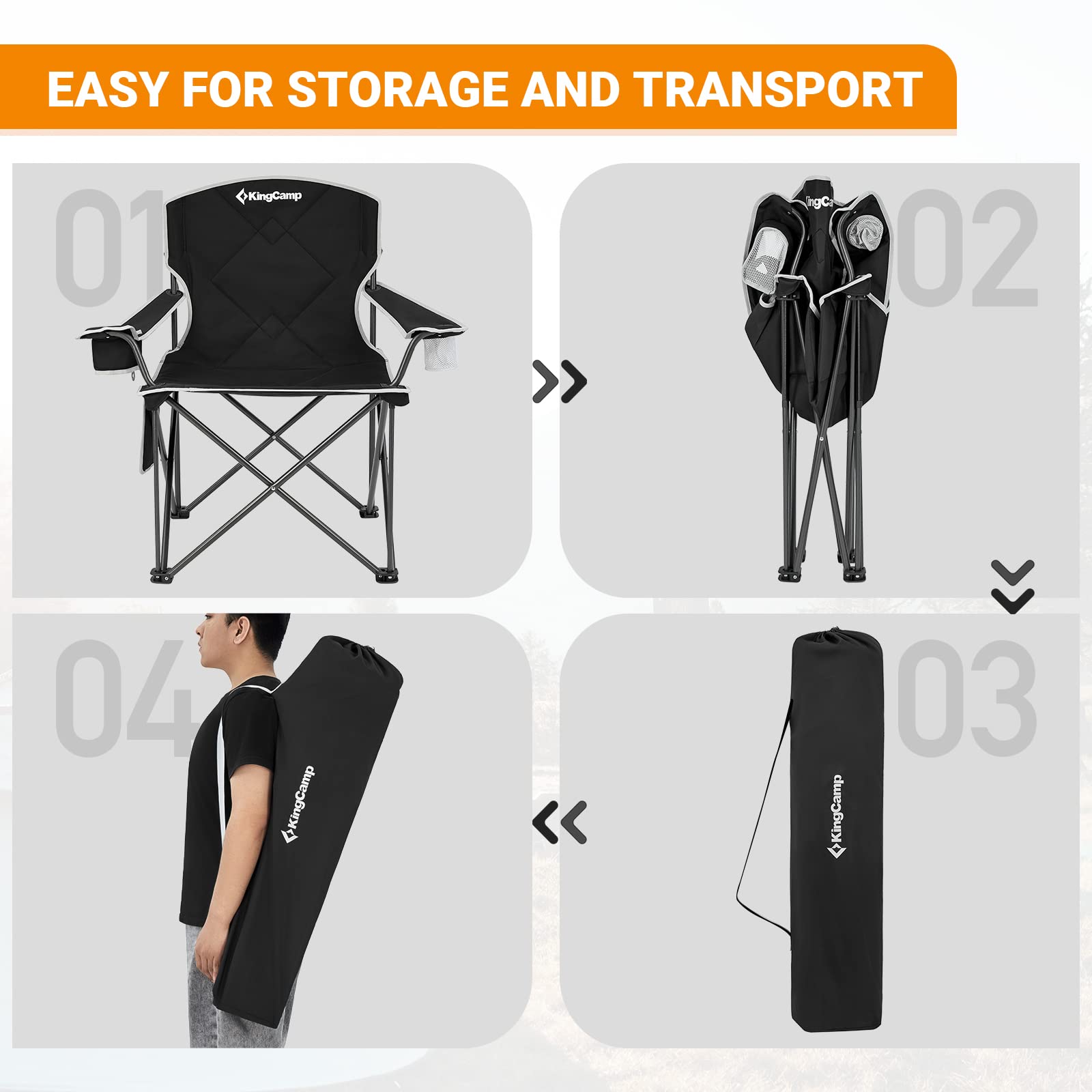KingCamp Oversized Camping Chair - Heavy Duty Folding Chair for Adults, Extra Large Portable Padded Outdoor Chair XL Supports 330lbs - Perfect for Fishing, Sports, Picnics, Beach, Backyard, and Camping Adventures