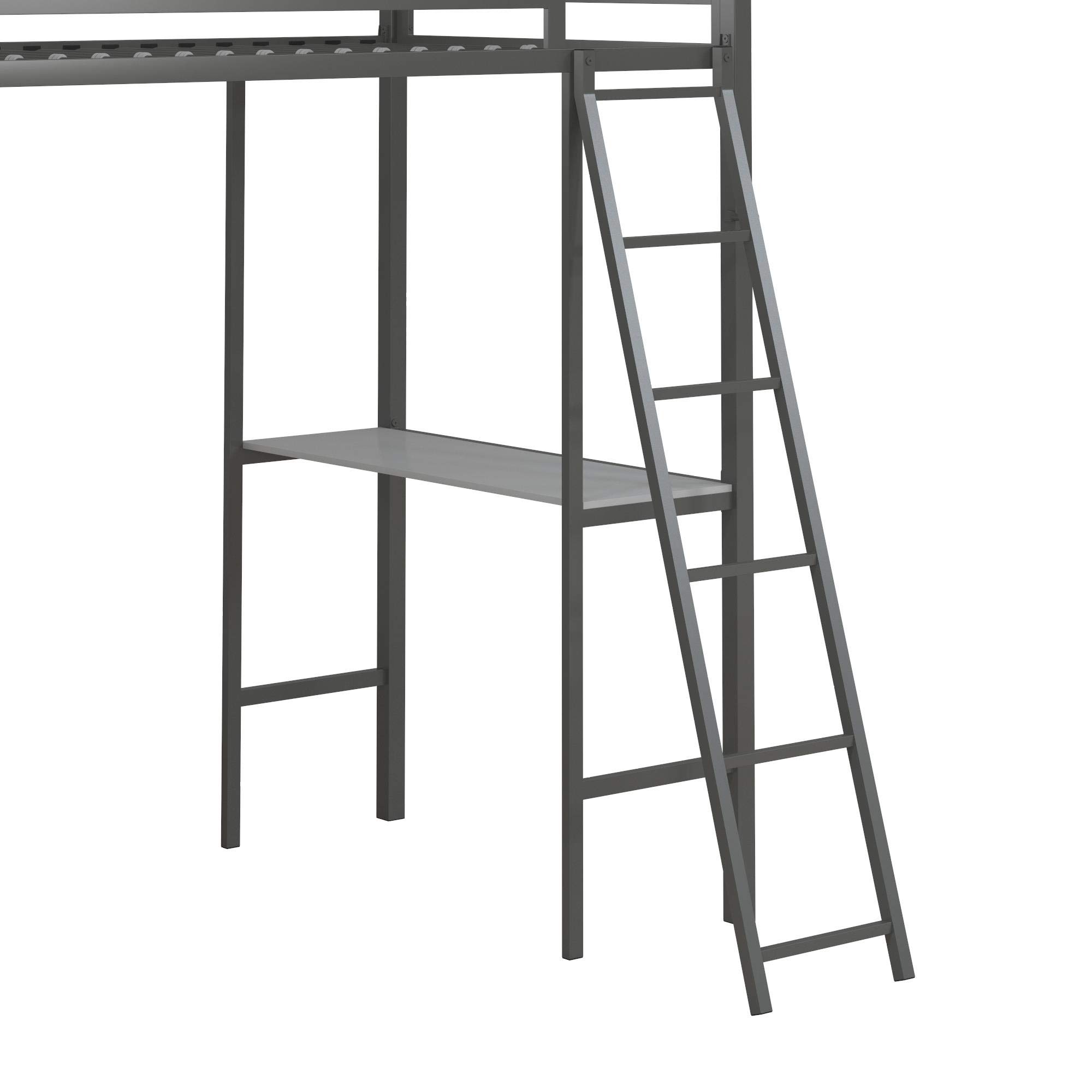 Little Seeds Nova Metal Loft Bed with Shelves - Twin Size Bunk Bed in Gunmetal Gray - Space-Saving Kids Bedroom Furniture for Small Rooms & Dorm Rooms