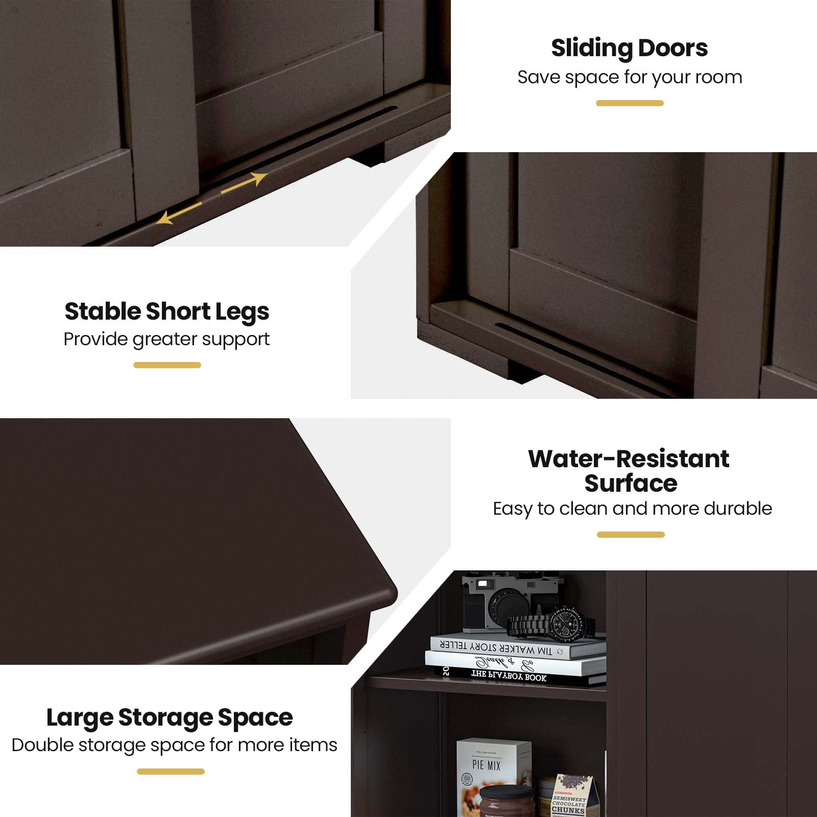 NAFORTA Modern Sideboard Buffet Cabinet with Adjustable Shelves & Sliding Doors - Kitchen Storage Cabinet for Dining Room, Entryway, Living Room | Stackable Organizer for Dishes, Linens & Home Decor (Brown)