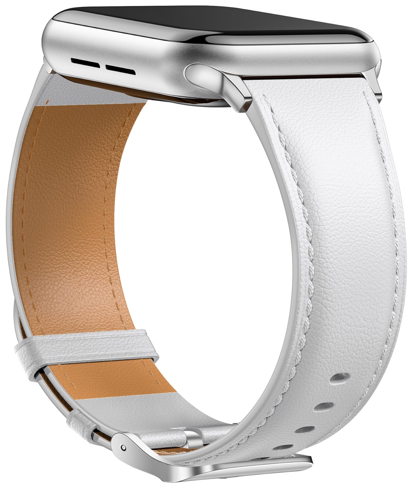 Genuine Leather Apple Watch Band 38mm 40mm 41mm 42mm 44mm 45mm 49mm - Classic Replacement Strap Compatible with All Apple Watch Series 10/9/8/7/6/5/4/3/2/1/SE - Soft Comfortable Leather Watchband for Women & Men (White) - Perfect for Work, Gym & Everyday Wear