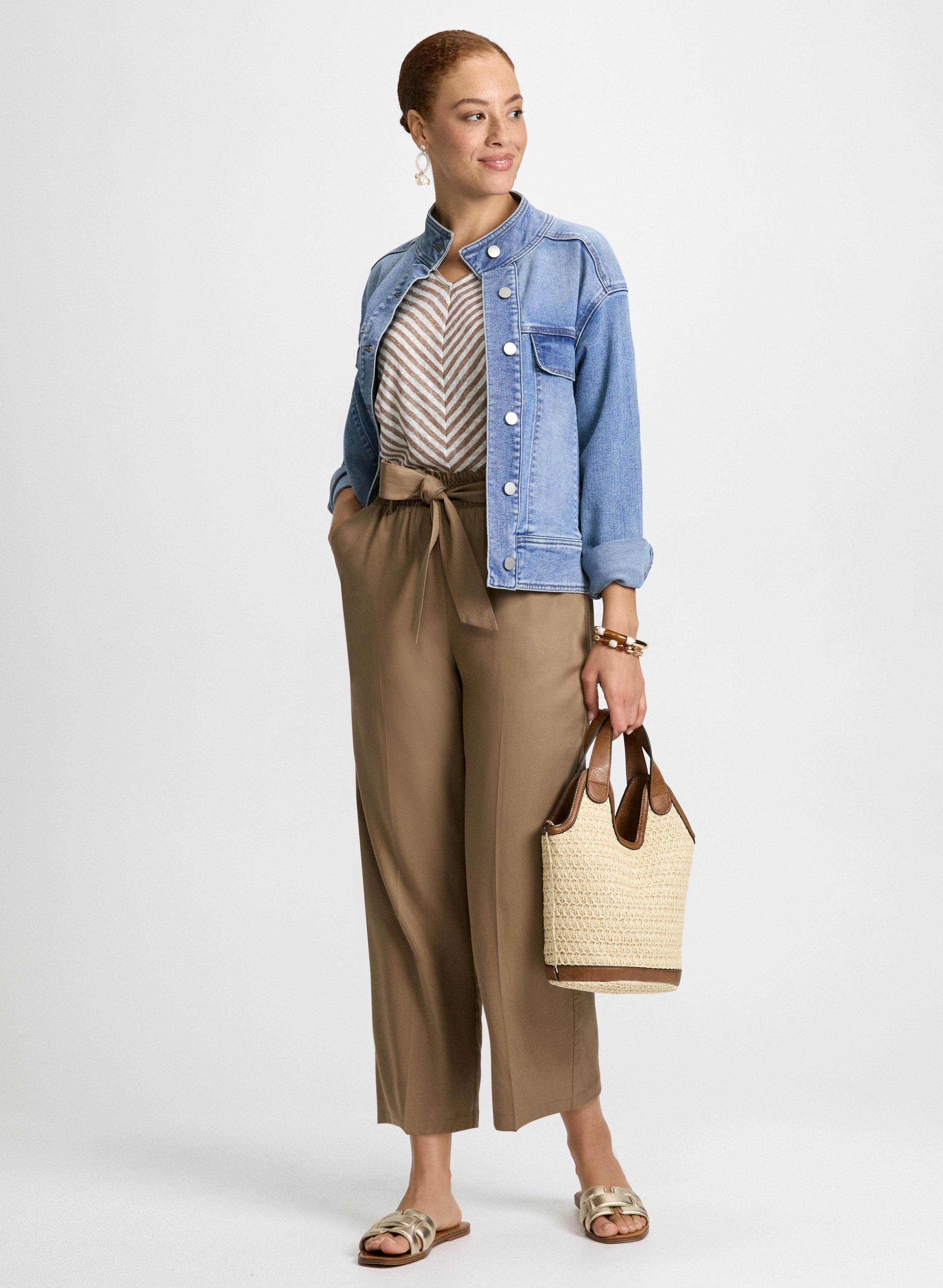 Stylish Cargo Pocket Denim Jacket & Belted Elastic Waist Pants Set - Women's Casual Streetwear Outfit for Everyday Wear and Outdoor Adventures