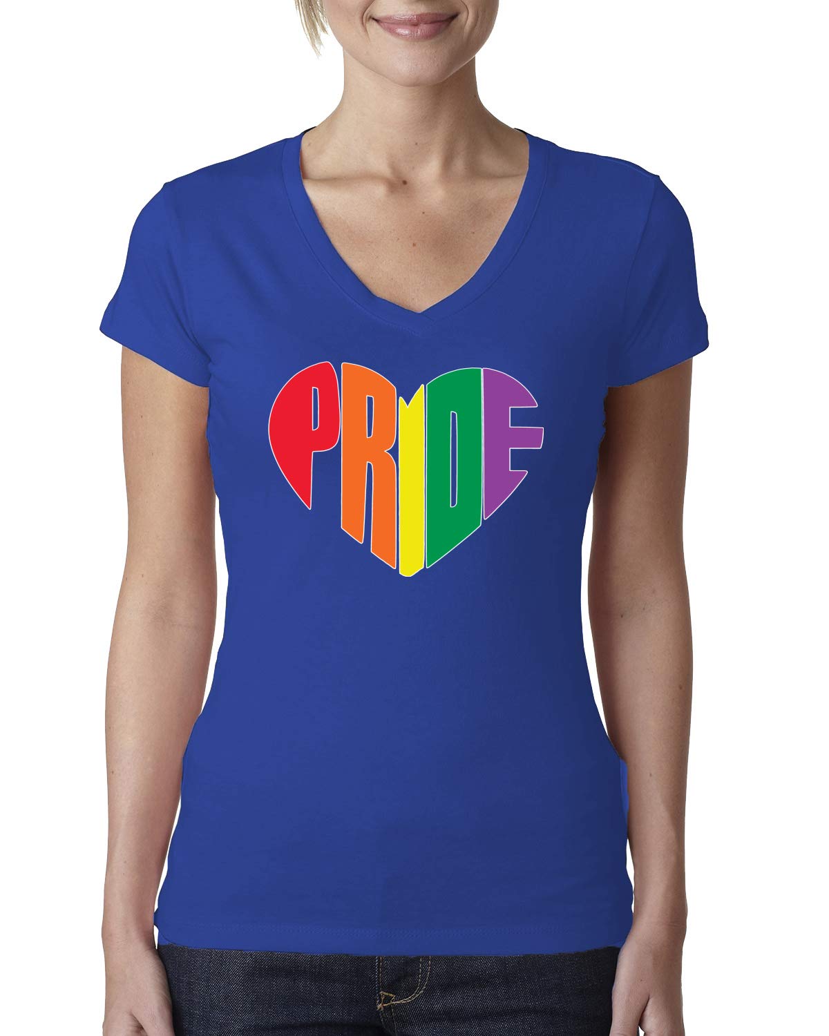 Rainbow LGBTQ Pride Heart V-Neck T-Shirt for Women - Soft Cotton Gay Pride Tee for Pride Month, LGBTQ+ Events & Ally Support