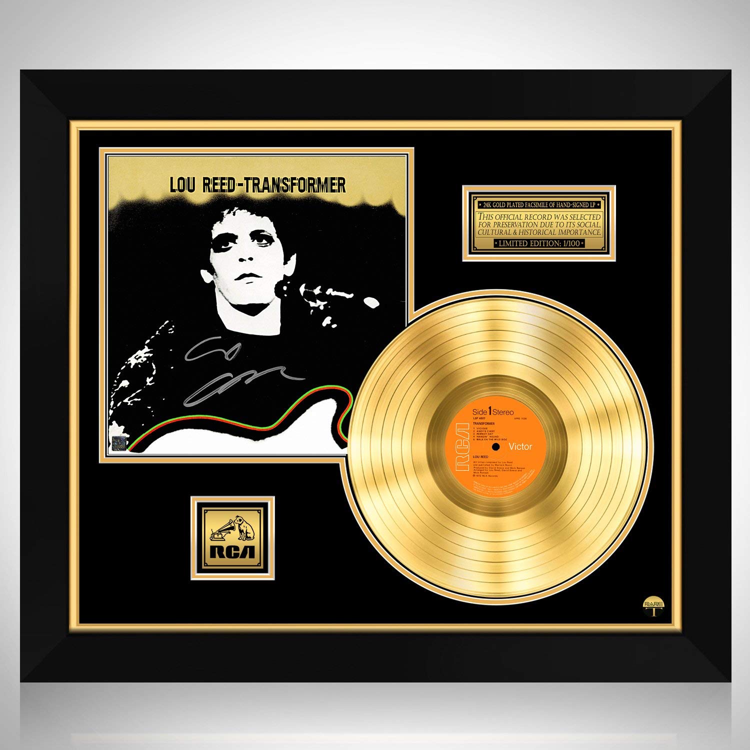 RARE-T Lou Reed - Transformer Gold LP Limited Signature Edition Vinyl Record with Custom Frame - Perfect for Music Collectors & Home Decor