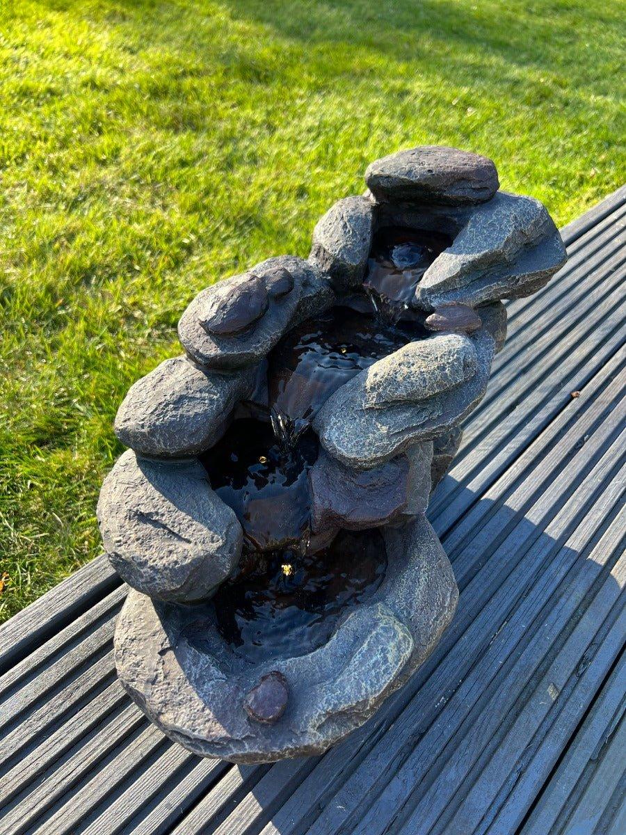 Solar Powered Rock Waterfall with LED Lights - Outdoor Garden Fountain Decor (45x23x24.5cm) - Perfect for Patio, Yard, and Landscape Water Features