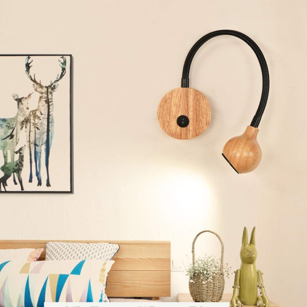 Adjustable Wood LED Wall Lamp with Knob Switch - Directional Reading Light for Bedroom & Nightstand - Modern Indoor Lighting (Silver) - Perfect for Bedside, Study Nook & Cozy Reading Corners